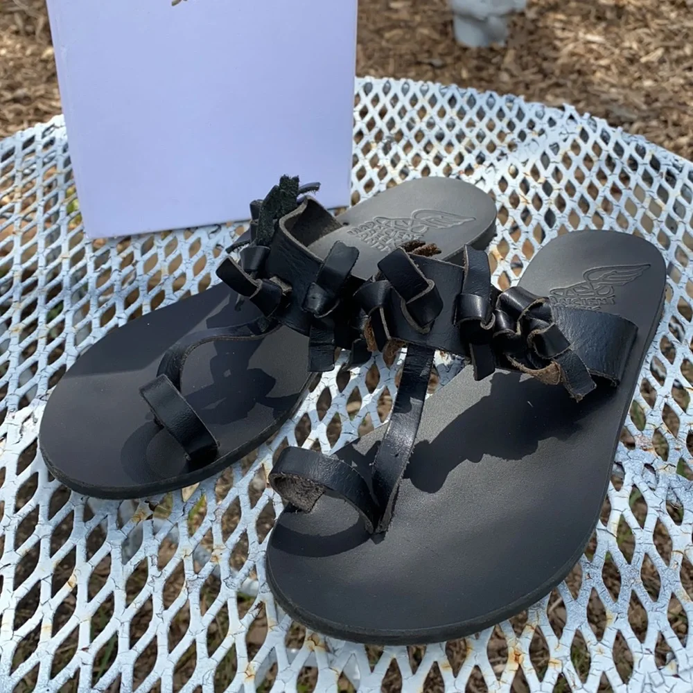 Ancient Greek Sandals Black Leather Size 39